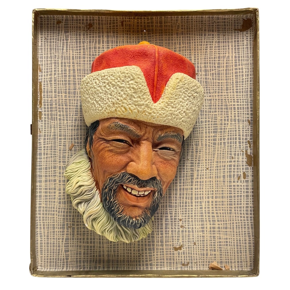 Vintage Bossons England Tibetan Chalkware Wall Mask Character Head Shadow Box